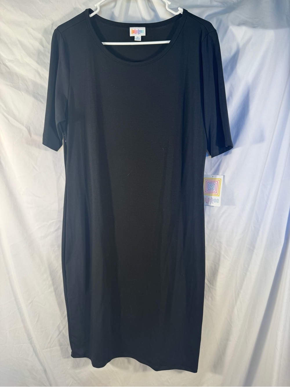 NWT LuLaRoe Julia Dress XL Solid Black Short Sleeve Knit Midi Pencil LBD New